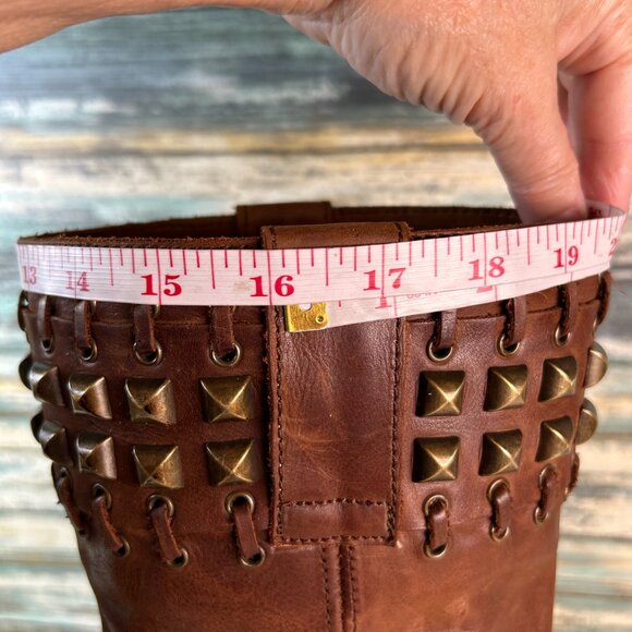Sendra Knee High Boots Womens 8 Brown Leather Riding Moto Studded Biker Western - Picture 11 of 15
